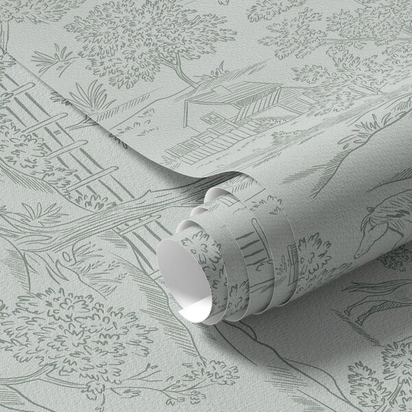Carta da parati Paesaggio verde e monocromatico con cavalli e casolari, Parati natura classici, a00407 : Uwalls.it