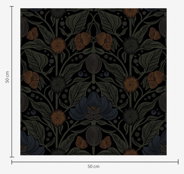 Carta da parati Ornamento floreale scuro con accenti arancioni, Parati fiori e piante classici, a00411 : Uwalls.it
