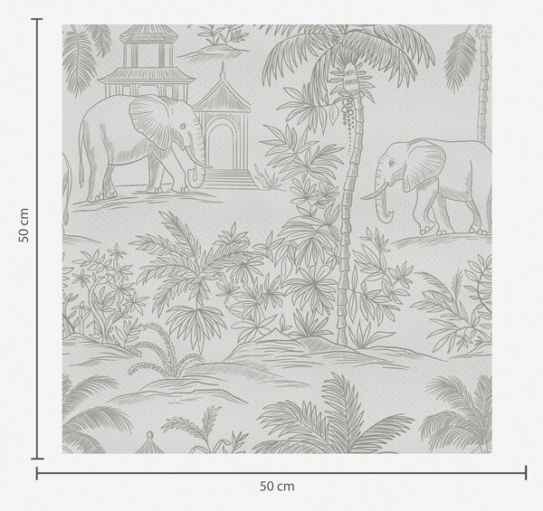 Carta da parati Elefanti monocromatici e giungla in stile grafico, Parati stile orientale classici, a00410 : Uwalls.it