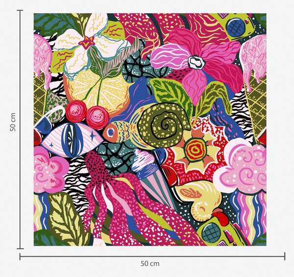 Carta da parati Pop-art astratta con fiori, bacche e disegni, Parati astratta classici, a00471 : Uwalls.it