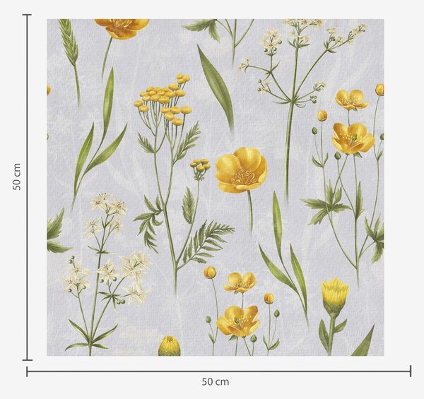 Carta da parati Fiori gialli e verde su uno sfondo grigio chiaro, Parati fiori e piante classici, a00472 : Uwalls.it