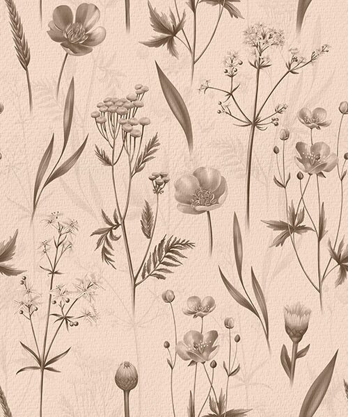 Carta da parati Fiori gialli e verde nei toni del grigio-marrone, Parati fiori e piante classici, a00472v1 : Uwalls.it