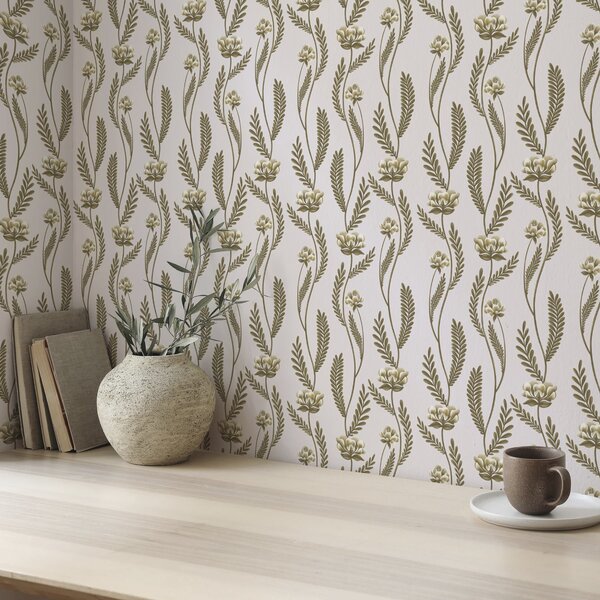 Carta da parati Ornamento verticale con fiori bianchi su sfondo rosa, Parati fiori e piante classici, a00476 : Uwalls.it
