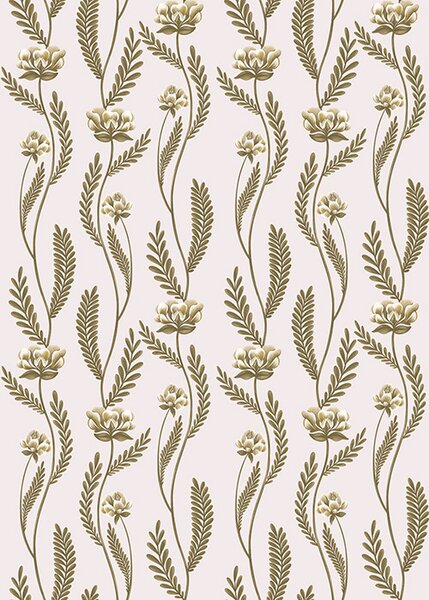 Carta da parati Ornamento verticale con fiori bianchi su sfondo rosa, Parati fiori e piante classici, a00476 : Uwalls.it