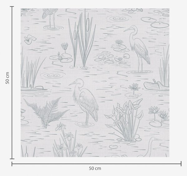 Carta da parati Disegno di aironi e piante acquatiche in calme tonalità di grigio, Parati natura classici, a00479 : Uwalls.it
