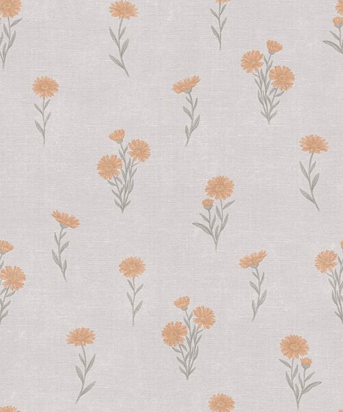 Carta da parati Piccoli fiori arancioni su sfondo grigio chiaro, Parati fiori e piante classici, a00486 : Uwalls.it