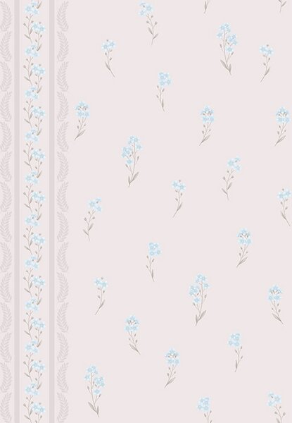 Carta da parati Sfondo rosa con delicati fiori e bordi blu, Parati fiori e piante classici, a00484 : Uwalls.it