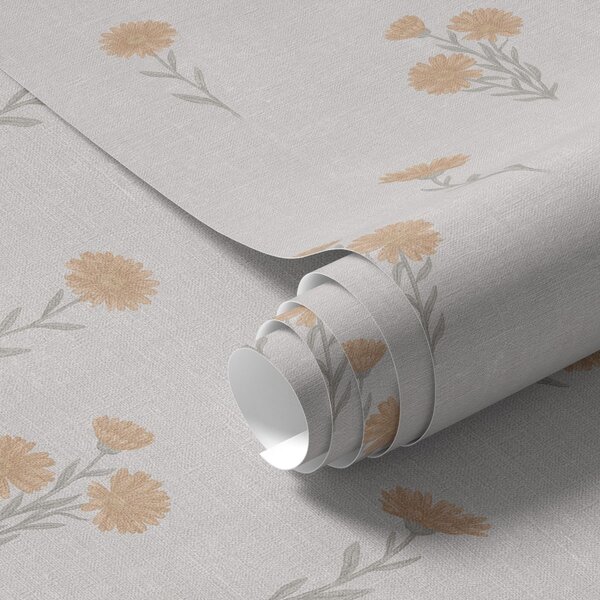 Carta da parati Piccoli fiori arancioni su sfondo grigio chiaro, Parati fiori e piante classici, a00486 : Uwalls.it