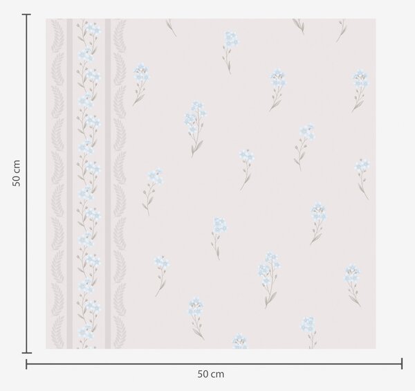 Carta da parati Sfondo rosa con delicati fiori e bordi blu, Parati fiori e piante classici, a00484 : Uwalls.it