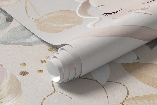 Carta da parati Un pony bianco come la neve e una ballerina tra fiori e, Carta da parati per Bambini, Carta da parati per Ragazze, w04419 : Uwalls.it