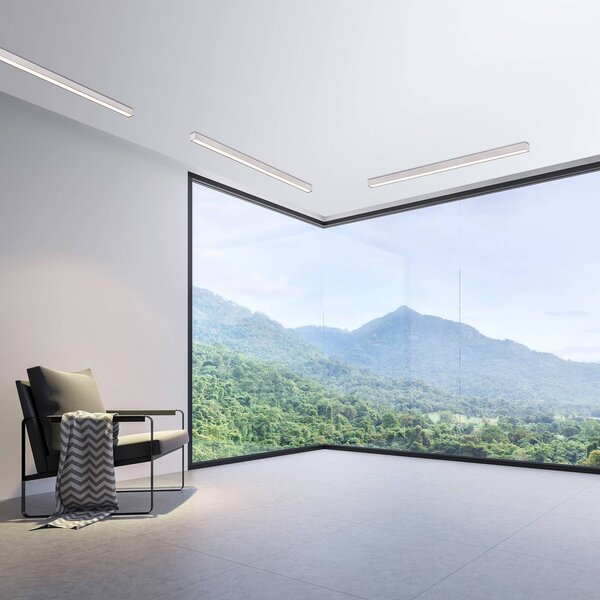 PURE Plafoniera a LED Lines Straight, dimmerabile, Alluminio / Grigio / Zincato, Soggiorno / Sala da pranzo, Alluminio, Moderno, Plafoniera LED
