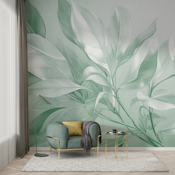 Carta da parati Foglie di magnolia con toni bianchi e verdi, illuminazione soffusa, composizione, Carta da parati Acquerello, w09385v1 : Uwalls.it