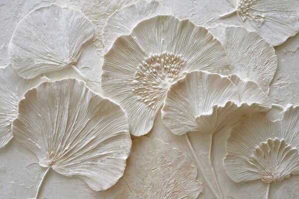 Carta da parati Voluminose foglie di ginkgo in leggero stile goffrato, Carta da parati Natura, w04444 : Uwalls.it