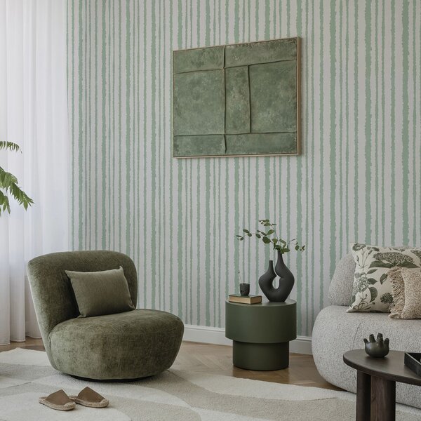 Carta da parati Strisce irregolari di menta su sfondo bianco, Parati geometrica classici, Parati geometrica a righe classici, a00510 : Uwalls.it
