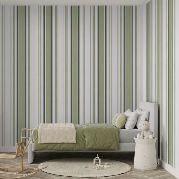 Carta da parati Sfondo bianco con un mix di strisce verdi e nere, Parati geometrica classici, Parati geometrica a righe classici, a00520 : Uwalls.it