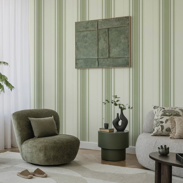 Carta da parati Fondo crema con un'ampia striscia centrale verde, Parati geometrica classici, Parati geometrica a righe classici, a00519 : Uwalls.it