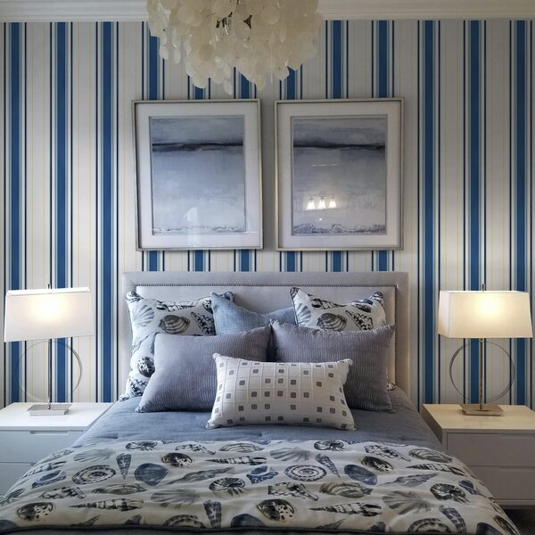 Carta da parati Larghe strisce blu con sottili linee gialle, Parati geometrica classici, Parati geometrica a righe classici, a00522 : Uwalls.it