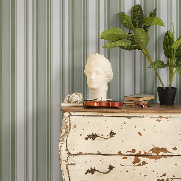 Carta da parati Strisce verdi con intervalli bianchi e linee, Parati geometrica classici, Parati geometrica a righe classici, a00526 : Uwalls.it