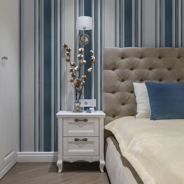 Carta da parati Strisce blu con spazi bianchi, Parati geometrica classici, Parati geometrica a righe classici, a00525 : Uwalls.it