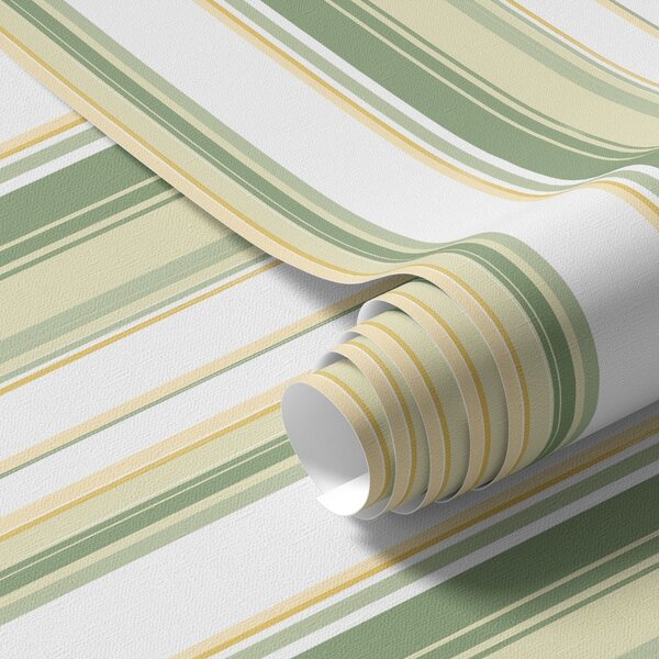 Carta da parati Strisce verdi e beige con linee d'accento gialle, Parati geometrica classici, Parati geometrica a righe classici, a00531 : Uwalls.it