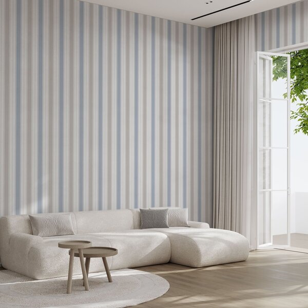 Carta da parati Strisce larghe grigie e blu su sfondo bianco, Parati geometrica classici, Parati geometrica a righe classici, a00558 : Uwalls.it