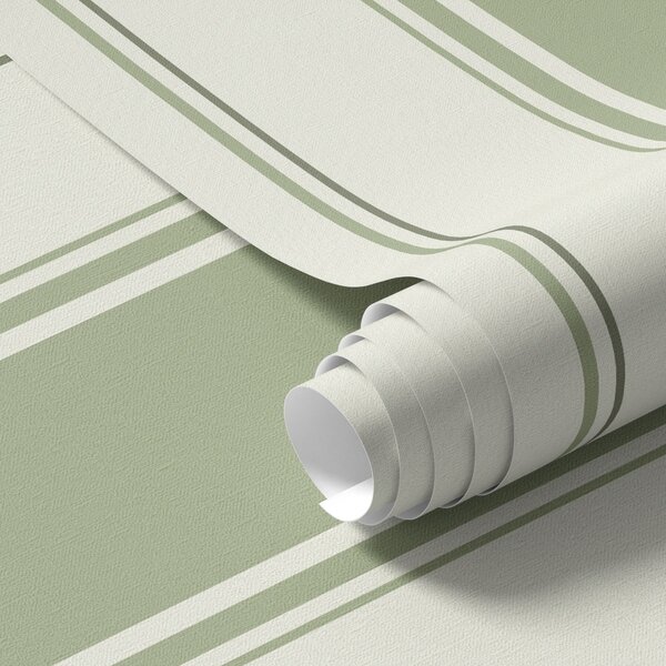 Carta da parati Fondo crema con ampie strisce verde chiaro, Parati geometrica classici, Parati geometrica a righe classici, a00561 : Uwalls.it