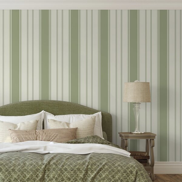 Carta da parati Fondo crema con ampie strisce verde chiaro, Parati geometrica classici, Parati geometrica a righe classici, a00561 : Uwalls.it