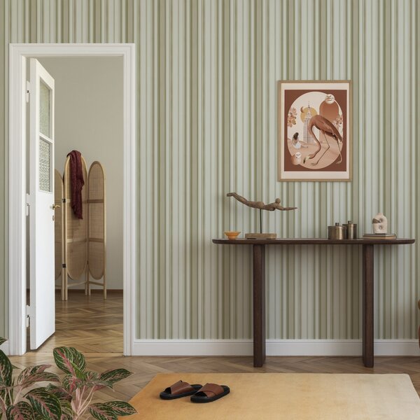 Carta da parati Fondo crema con strisce verticali grigio-beige, Parati geometrica classici, Parati geometrica a righe classici, a00564 : Uwalls.it