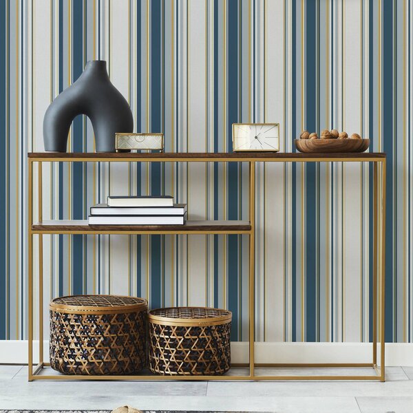 Carta da parati Strisce blu e gialle a contrasto su sfondo bianco, Parati geometrica classici, Parati geometrica a righe classici, a00566 : Uwalls.it