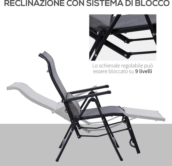 Outsunny Sdraio Pieghevole su 9 Livelli da Giardino con Schienale Regolabile, Zero Gravity Set 2 Pezzi , 65x70x111cm, Grigio | Aosom Italy