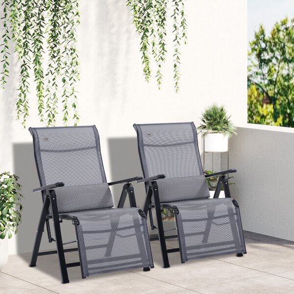 Outsunny Sdraio Pieghevole su 9 Livelli da Giardino con Schienale Regolabile, Zero Gravity Set 2 Pezzi , 65x70x111cm, Grigio | Aosom Italy
