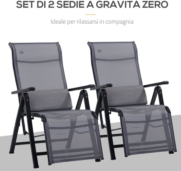 Outsunny Sdraio Pieghevole su 9 Livelli da Giardino con Schienale Regolabile, Zero Gravity Set 2 Pezzi , 65x70x111cm, Grigio | Aosom Italy