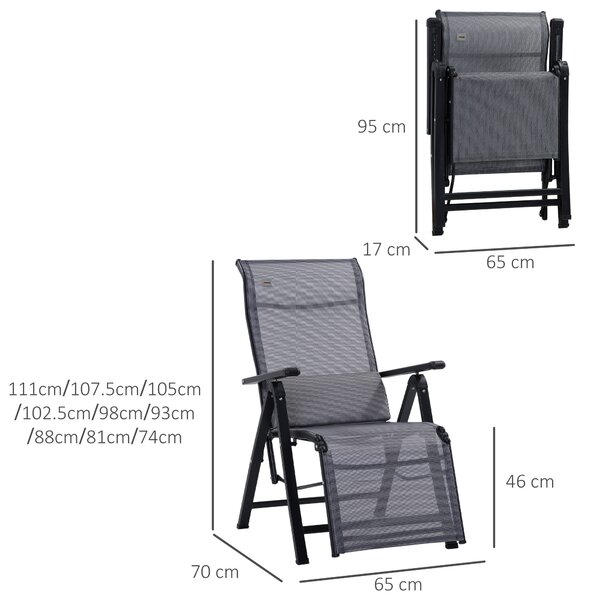 Outsunny Sdraio Pieghevole su 9 Livelli da Giardino con Schienale Regolabile, Zero Gravity Set 2 Pezzi , 65x70x111cm, Grigio | Aosom Italy