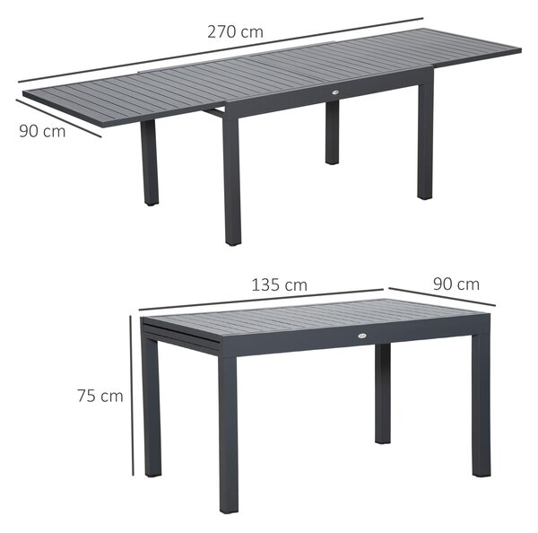 Outsunny Tavolo da Giardino Allungabile per 8-10 Persone con Struttura in Alluminio, 135-270x90x75cm, Grigio