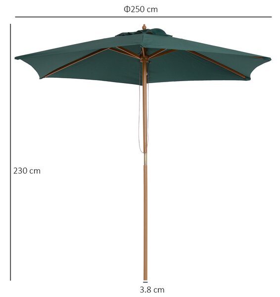 Outsunny Ombrellone in Legno da Esterno Giardino 2.5X2.3M Verde Scuro|Aosom