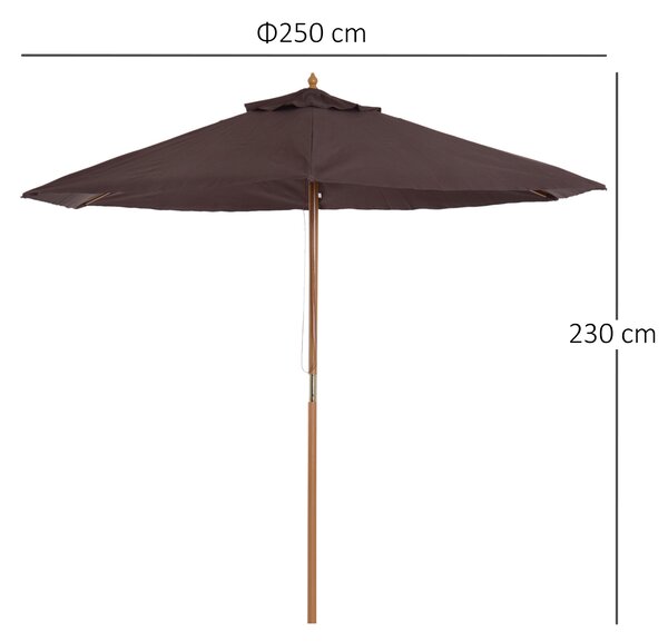 Outsunny Ombrellone da Giardino in Legno, Parasole Esterno Φ250 cm, Marrone, Design Classico per Terrazza|Aosom