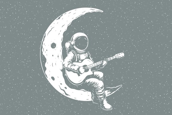 Carta da parati Cosmonauta, luna, chitarra, Carta da parati Spazio, w04514v1 : Uwalls.it