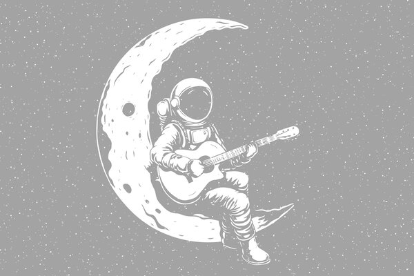 Carta da parati Cosmonauta, luna, chitarra, Carta da parati Spazio, w04514 : Uwalls.it