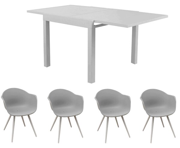 JERRI - set tavolo da giardino in alluminio con 4 sedie 90/180x90