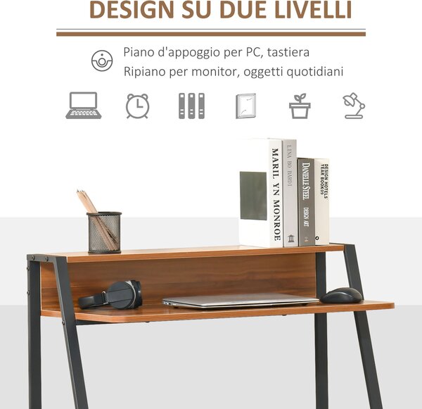 HOMCOM Scrivania Tavolo per Computer PC da Ufficio Studio con Ripiano Portaoggetti in Legno Truciolato Noce noce 84x45x85cm