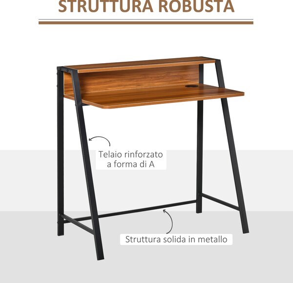 HOMCOM Scrivania Tavolo per Computer PC da Ufficio Studio con Ripiano Portaoggetti in Legno Truciolato Noce noce 84x45x85cm