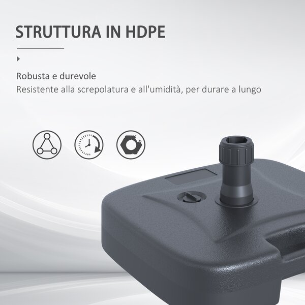 Outsunny Base per Ombrellone Riempibile con Acqua e Sabbia, Carico Massimo 30kg ,HDPE, 46x45x26 cm Nero |Aosom