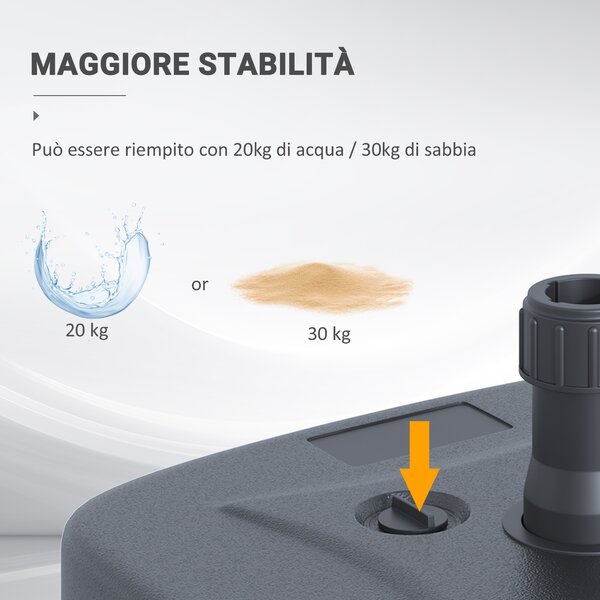 Outsunny Base per Ombrellone Riempibile con Acqua e Sabbia, Carico Massimo 30kg ,HDPE, 46x45x26 cm Nero |Aosom
