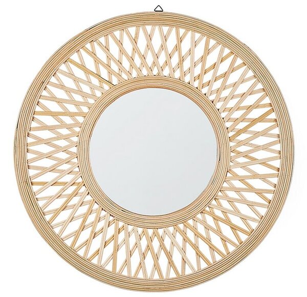 Specchio da Parete Rotondo 60 cm in Legno di Bambu Marrone Chiaro Motivo Geometrico Beliani