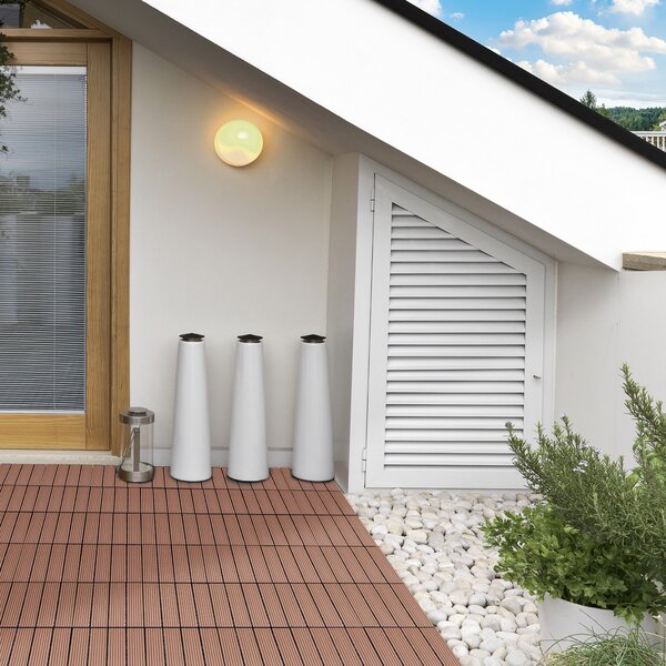 Outsunny Piastrelle da Giardino Marrone Incastrabili, Set da 11 Mattonelle per Esterno 30x30 cm, Facile Installazione|Aosom
