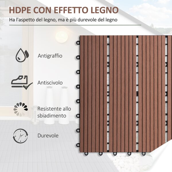 Outsunny Piastrelle da Giardino Marrone Incastrabili, Set da 11 Mattonelle per Esterno 30x30 cm, Facile Installazione|Aosom
