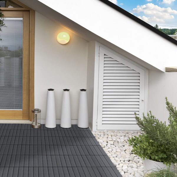 Outsunny Piastrelle da Giardino Incastrabili Set da 11 Mattonelle，Pavimento da Giardino per Esterno 30x30 cm Grigio|Aosom