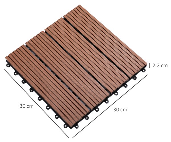 Outsunny Piastrelle da Giardino Marrone Incastrabili, Set da 11 Mattonelle per Esterno 30x30 cm, Facile Installazione|Aosom
