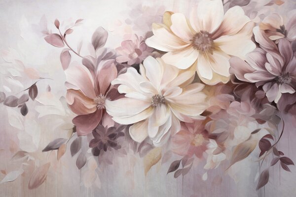 Carta da parati Una composizione floreale con grandi fiori dai colori tenui e dalla texture ricca, nei, Carta da parati Floreale, w09398 : Uwalls.it