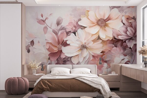 Carta da parati Una composizione floreale con grandi fiori dai colori tenui e dalla texture ricca, nei, Carta da parati Floreale, w09398 : Uwalls.it